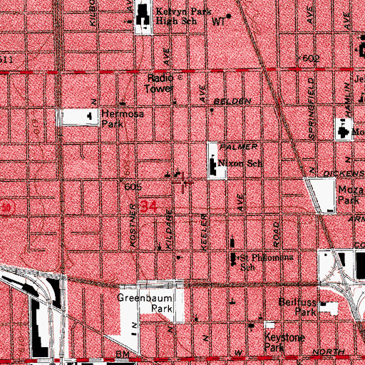 Topographic Map of Hermosa-Salem United Methodist Church, IL