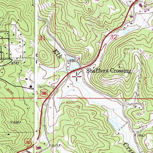 Topographic Map of Shaffers Crossing, CO