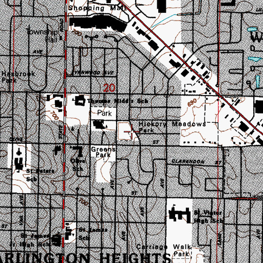 Topographic Map of Hickory Meadows Park, IL