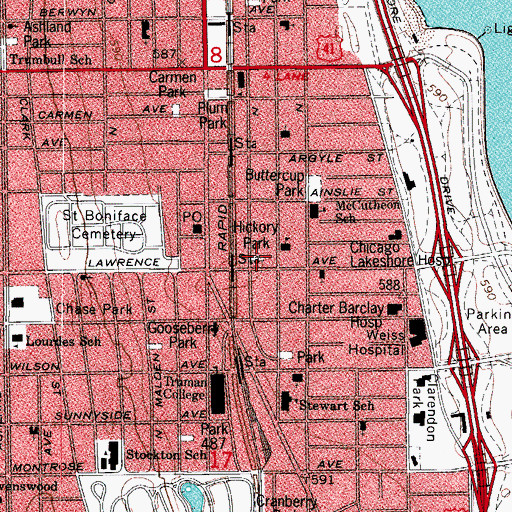 Topographic Map of Hickory Park, IL