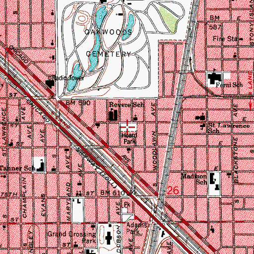 Topographic Map of Hoard Park, IL