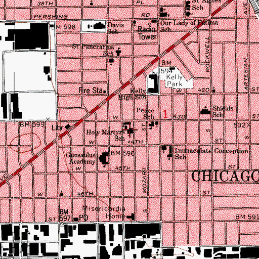 Topographic Map of Holy Martyrs School, IL