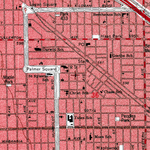 Topographic Map of Humboldt Park United Methodist Church, IL