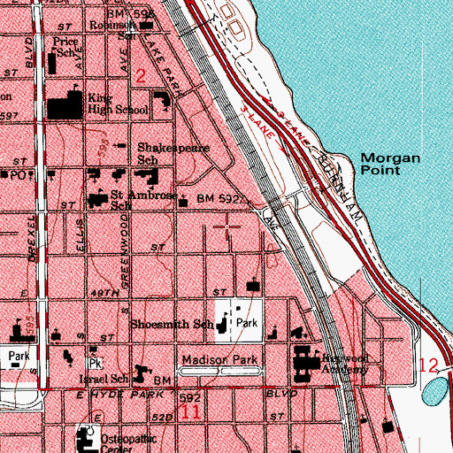 Topographic Map of Hyde Park Athletic Club, IL