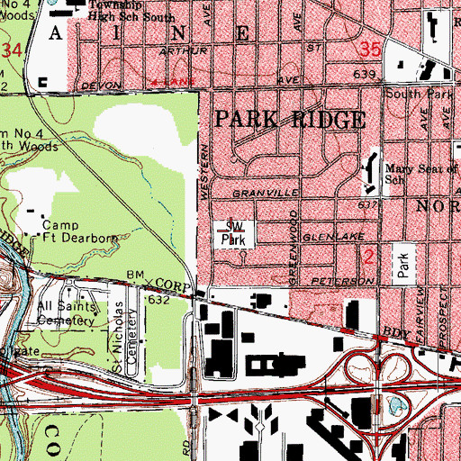 Topographic Map of S W Park, IL