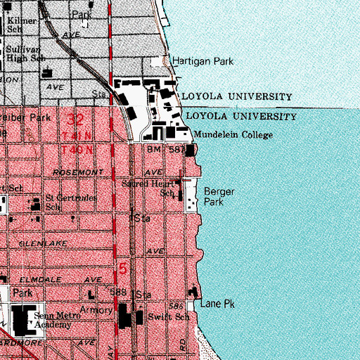 Topographic Map of Sacred Heart Schools, IL