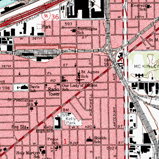 Topographic Map of Saint Agnes Roman Catholic Church, IL