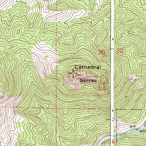 Topographic Map of Cathedral Spires, CO