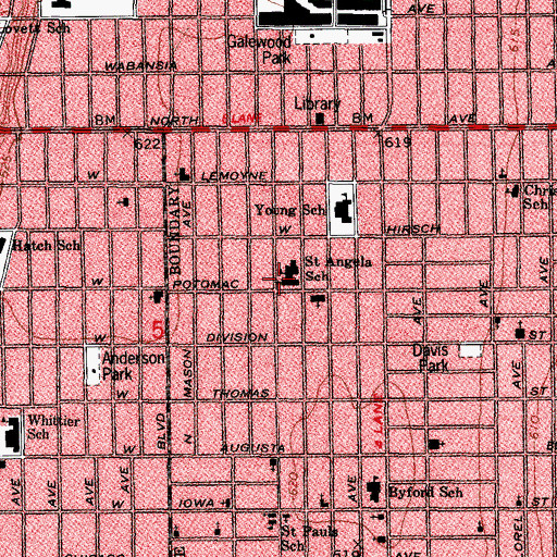 Topographic Map of Saint Angelas Roman Catholic Church, IL