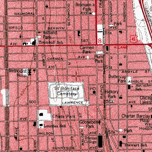 Topographic Map of Saint Augustine College, IL