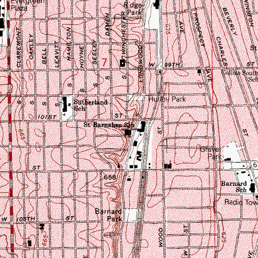 Topographic Map of Saint Barnabas Roman Catholic Church, IL