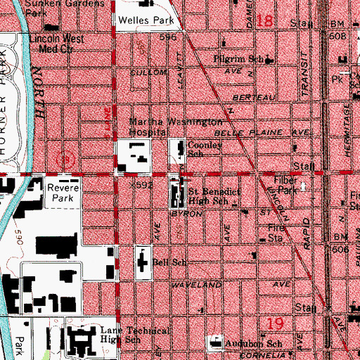 Topographic Map of Saint Benedicts Roman Catholic Church, IL
