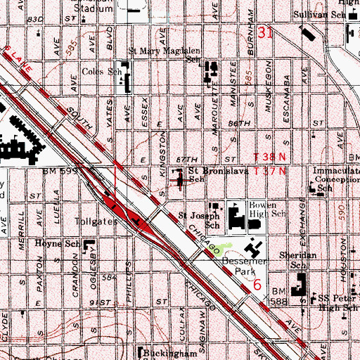 Topographic Map of Saint Bronislava Catholic Church, IL