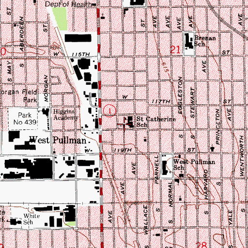 Topographic Map of Saint Catherine Genoa Roman Catholic Church, IL