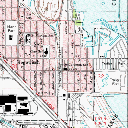 Topographic Map of Saint Columba Roman Catholic Church, IL