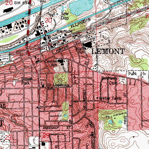 Topographic Map of Saint Cyrils School, IL