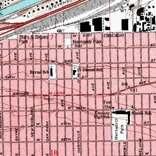 Topographic Map of Saint Daniel the Prophet Roman Catholic Church, IL