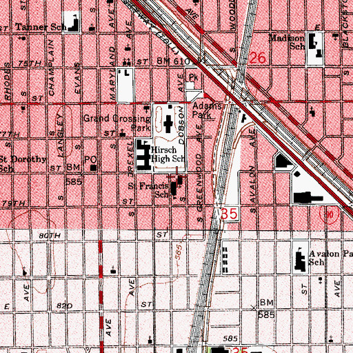 Topographic Map of Saint Francis De Paula Catholic Church, IL