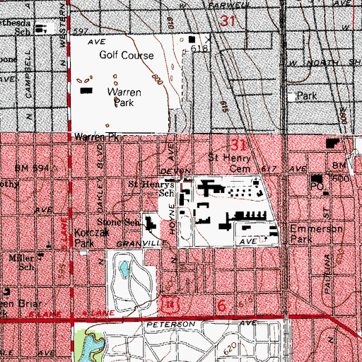 Topographic Map of Saint Henry Catholic Church, IL
