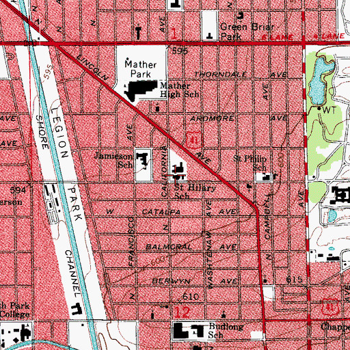 Topographic Map of Saint Hillary Roman Catholic Church, IL