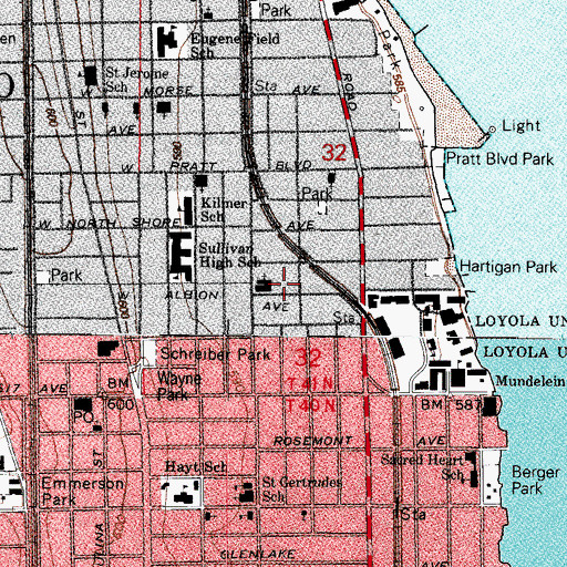 Topographic Map of Saint Ignatius Auditorium, IL