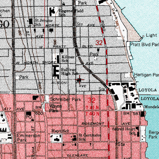 Topographic Map of Saint Ignatius Roman Catholic Church, IL
