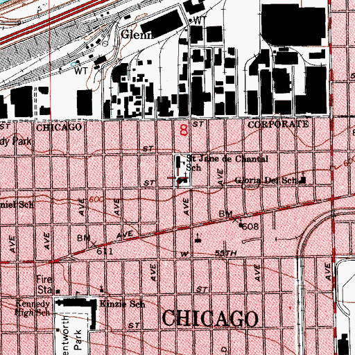 Topographic Map of Saint James De Chantal Rectory, IL