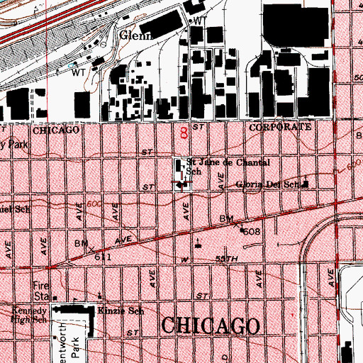 Topographic Map of Saint Jane De Chantal Roman Catholic Church, IL
