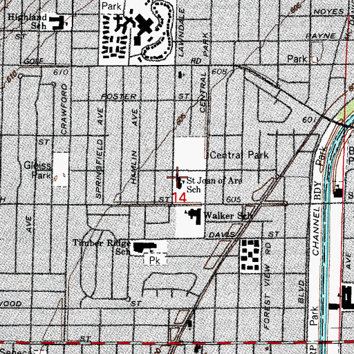Topographic Map of Saint Joan of Arc School, IL