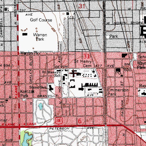 Topographic Map of Saint John Vianny Residence Hall, IL