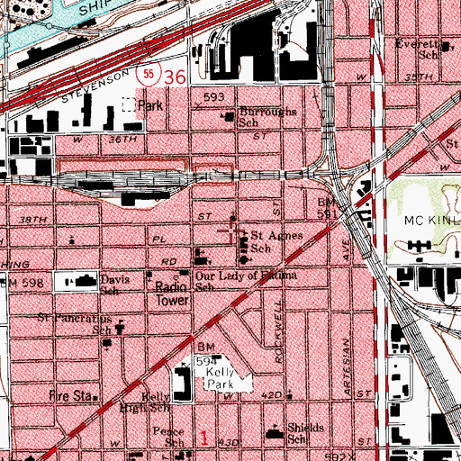 Topographic Map of Saint Joseph and Saint Anne Catholic Church, IL