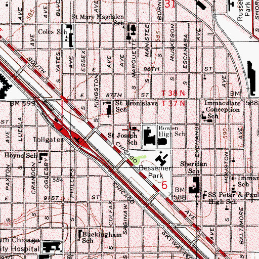Topographic Map of Saint Joseph Catholic Church, IL
