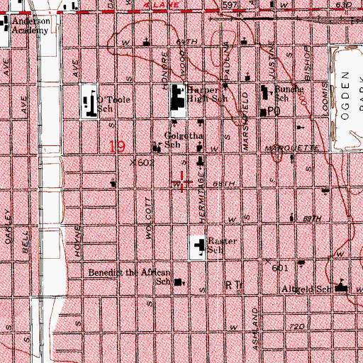Topographic Map of Saint Justin Martyr Catholic Church, IL
