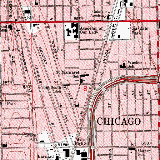 Topographic Map of Saint Margaret of Scotland Catholic Church, IL