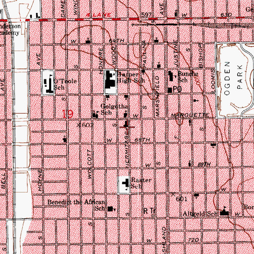 Topographic Map of Saint Mary of Mount Carmel Catholic Church (historical), IL