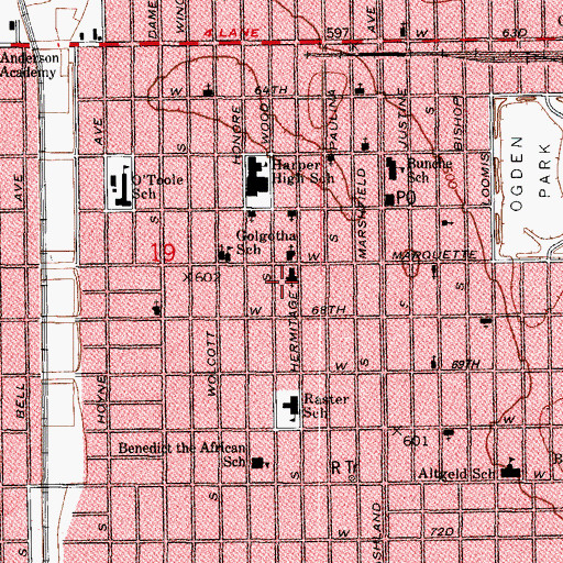 Topographic Map of Saint Mary of Mount Carmel School, IL