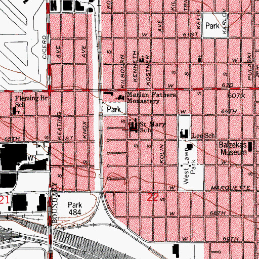Topographic Map of Saint Mary Star of the Sea Roman Catholic Church, IL