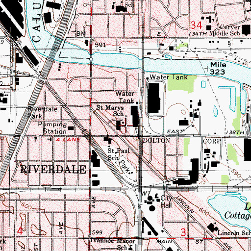 Topographic Map of Saint Marys School, IL