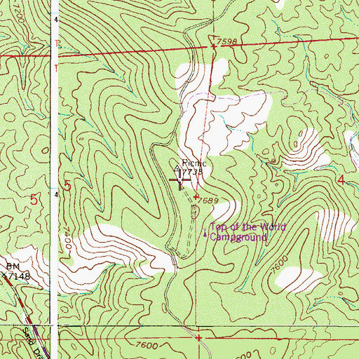 Topographic Map of Top of the World Picnic Area, CO