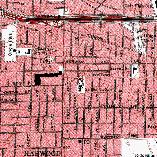 Topographic Map of Saint Monica Roman Catholic Church, IL