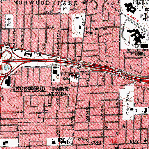 Topographic Map of Saint Paul Evangelical Lutheran Church, IL