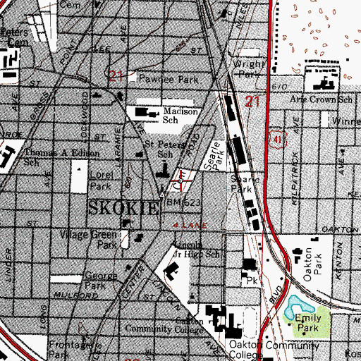 Topographic Map of Saint Peter Catholic Cemetery, IL