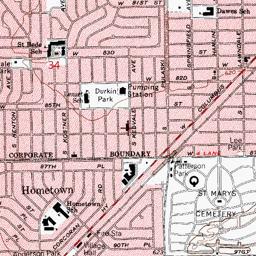 Topographic Map of Saint Peters Evangelical Lutheran Church, IL