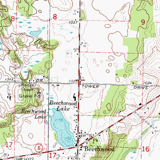 Topographic Map of Beechwood Cemetery, WI