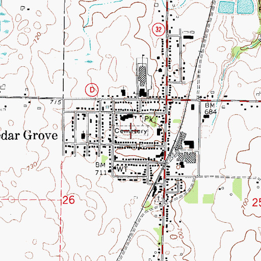 Topographic Map of Cedar Grove Cemetery, WI
