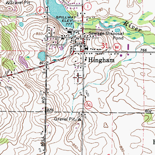 Topographic Map of Hingham Cemetery, WI