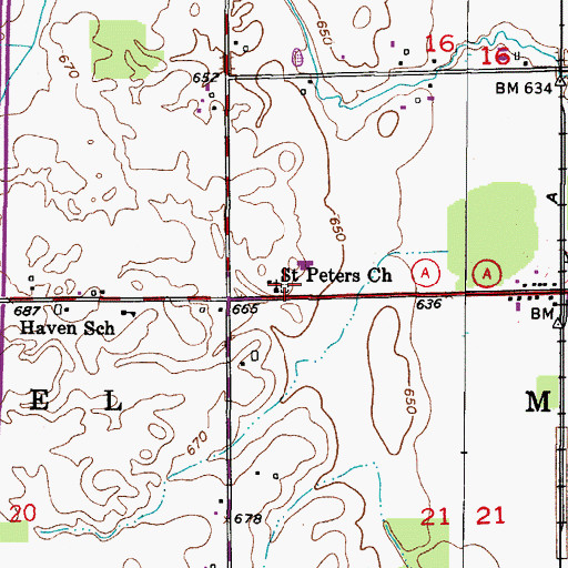 Topographic Map of Saint Peter Cemetery, WI