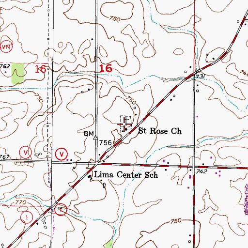 Topographic Map of Saint Rose Catholic Cemetery, WI