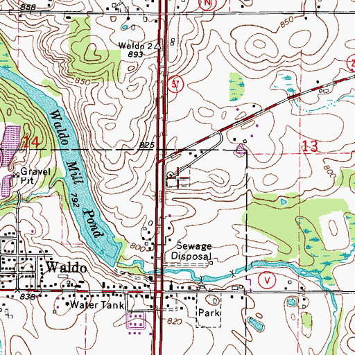 Topographic Map of Waldo Cemetery, WI