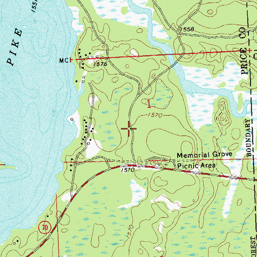 Topographic Map of Caro Timber Picnic Ground (historical), WI